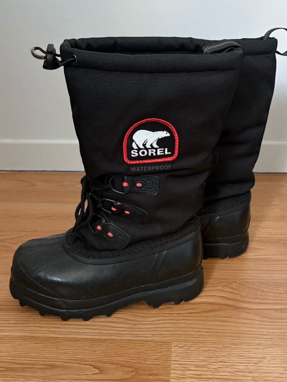 Sorel Black Winter Boots with Red Accents